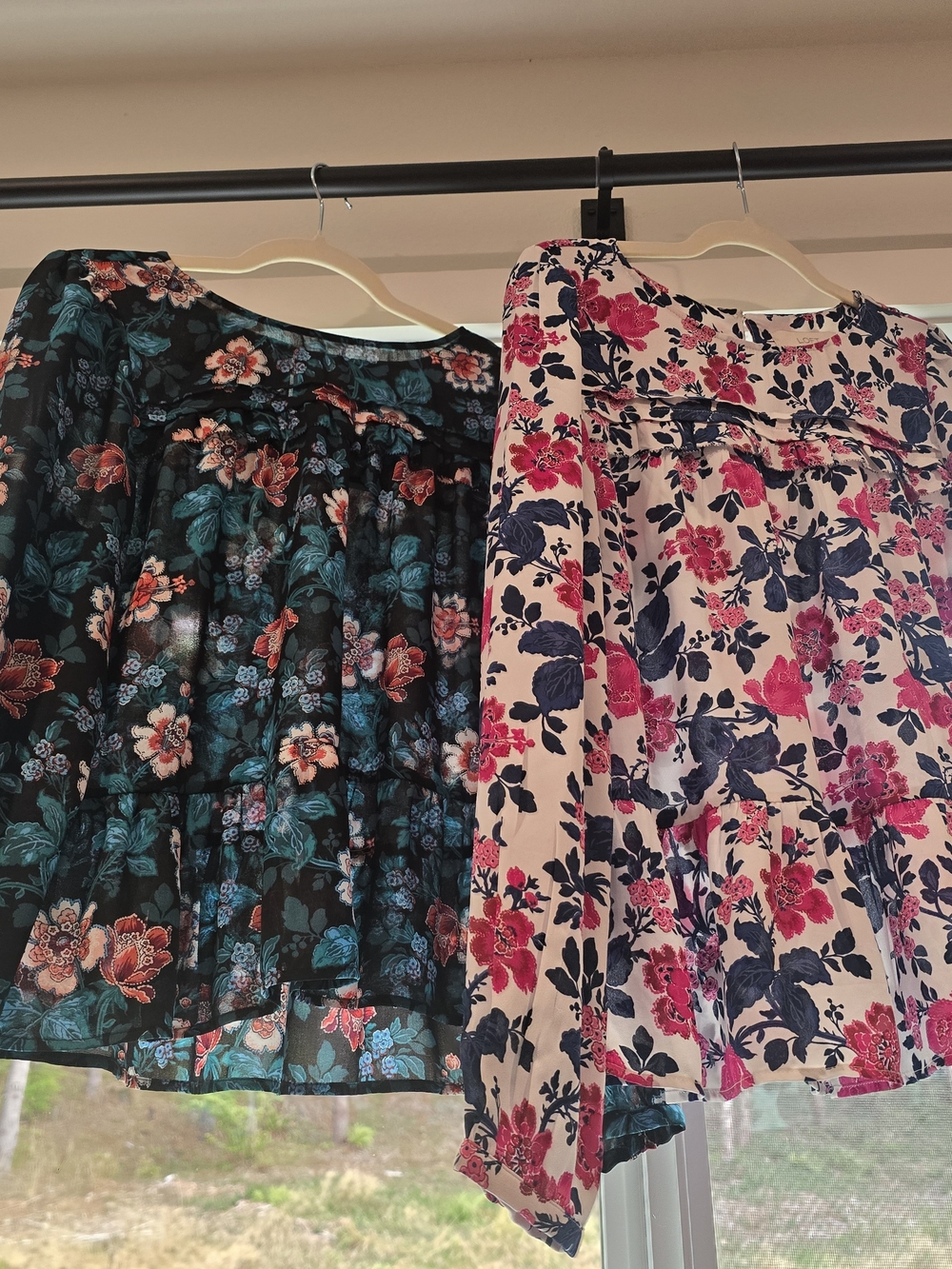 LOFT Floral Tiered Skirts - Black Teal & Cream Pink